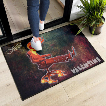 Skull Door Mat - Skeleton With Fire Head On Chair Valentine Text Candle Door Mat Home Decor