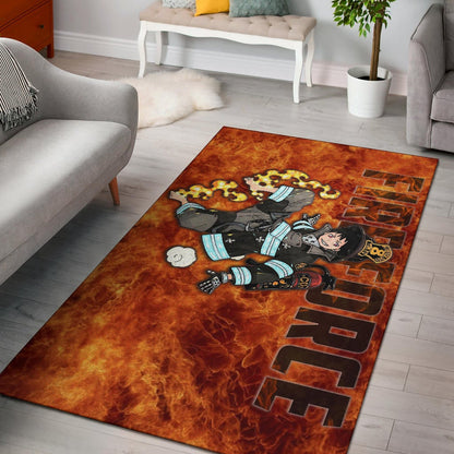 Fire Force Anime Area Rug Shinra Kusakabe With Fire Extinguisher Crazy In Fire Rugs Home Decor