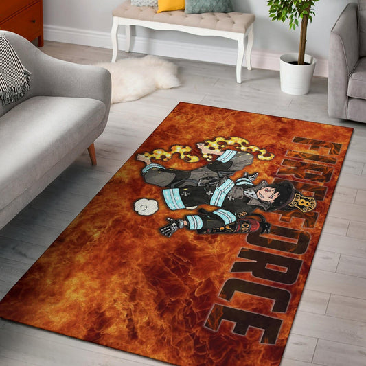 Fire Force Anime Area Rug Shinra Kusakabe With Fire Extinguisher Crazy In Fire Rugs Home Decor