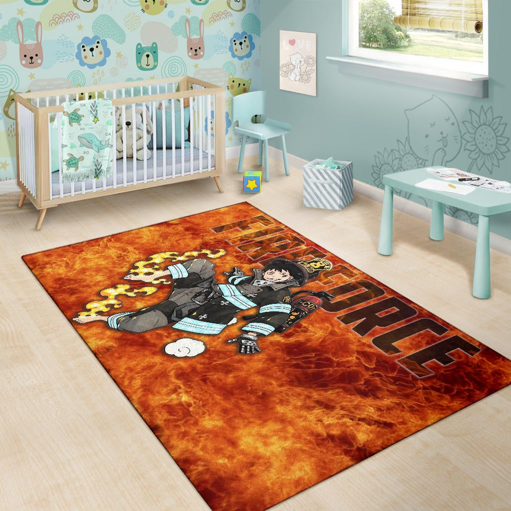 Fire Force Anime Area Rug Shinra Kusakabe With Fire Extinguisher Crazy In Fire Rugs Home Decor
