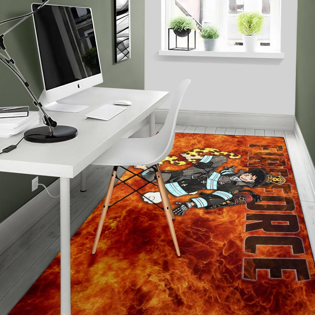 Fire Force Anime Area Rug Shinra Kusakabe With Fire Extinguisher Crazy In Fire Rugs Home Decor