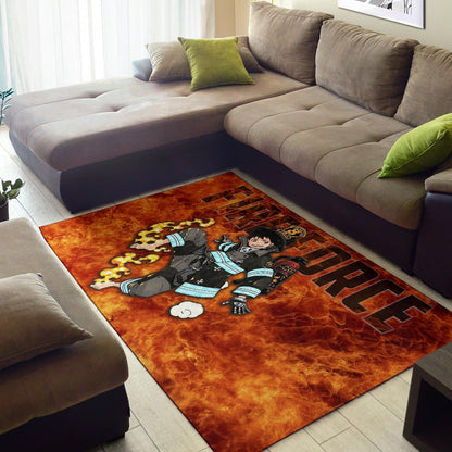 Fire Force Anime Area Rug Shinra Kusakabe With Fire Extinguisher Crazy In Fire Rugs Home Decor