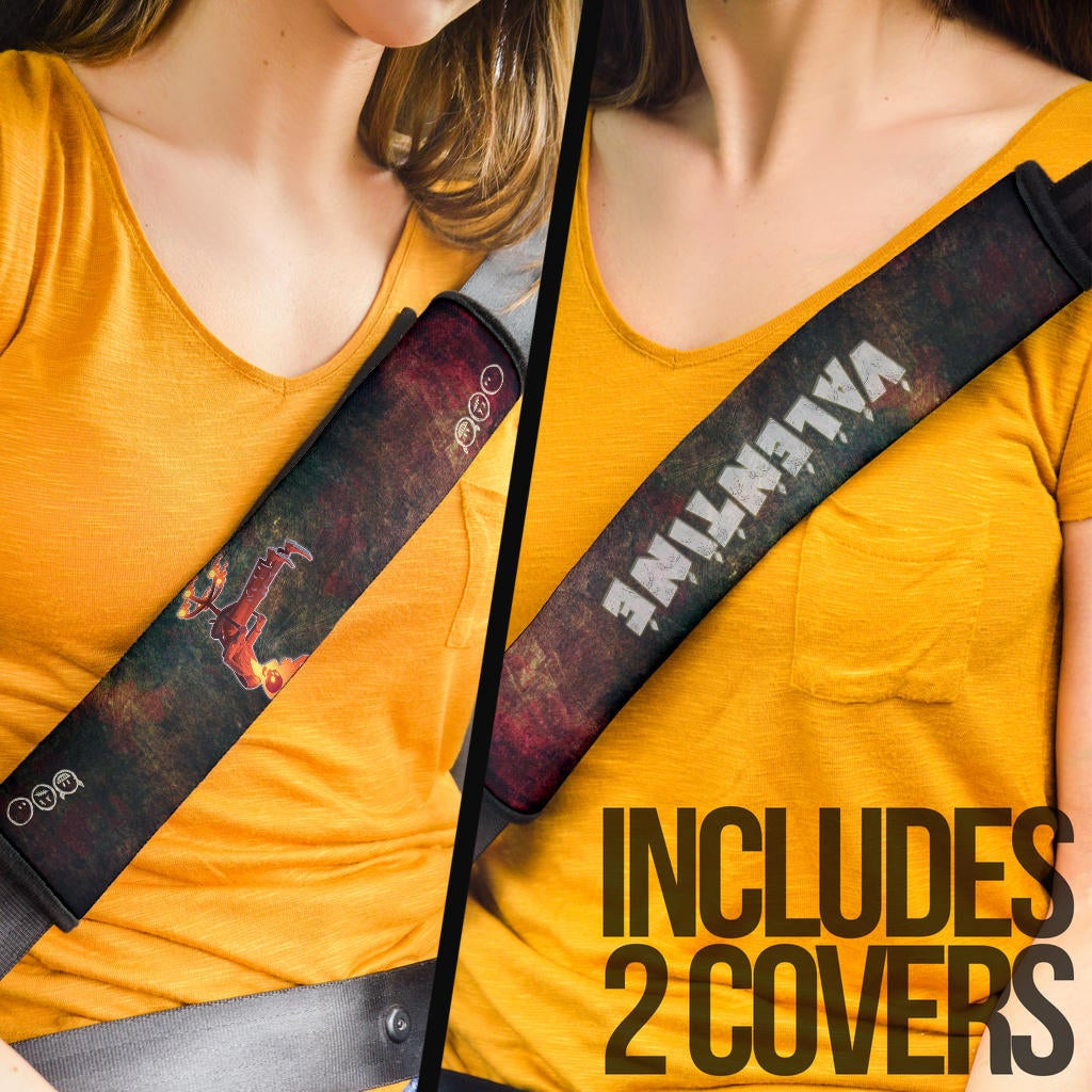 Skull Seat Belt Covers - Skeleton With Fire Head On Chair Valentine Text Candle Belt Covers