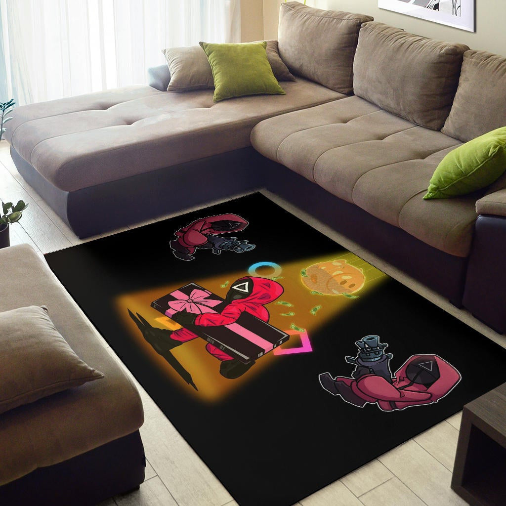 Squid Game Movie Area Rug Red Squid Worker Stealing Gift Golden Money Pig Rugs Home Decor