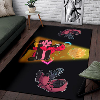 Squid Game Movie Area Rug Red Squid Worker Stealing Gift Golden Money Pig Rugs Home Decor