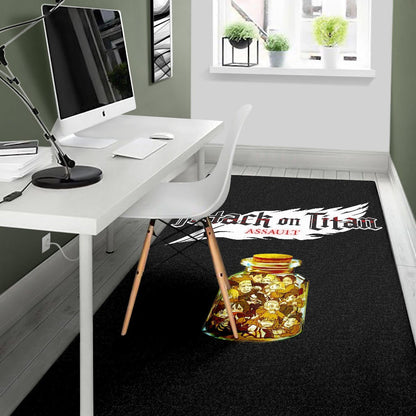 Attack On Titan Anime Area Rug - Funny Chibi Characters In Jar Bottle Trap Rugs Home Decor
