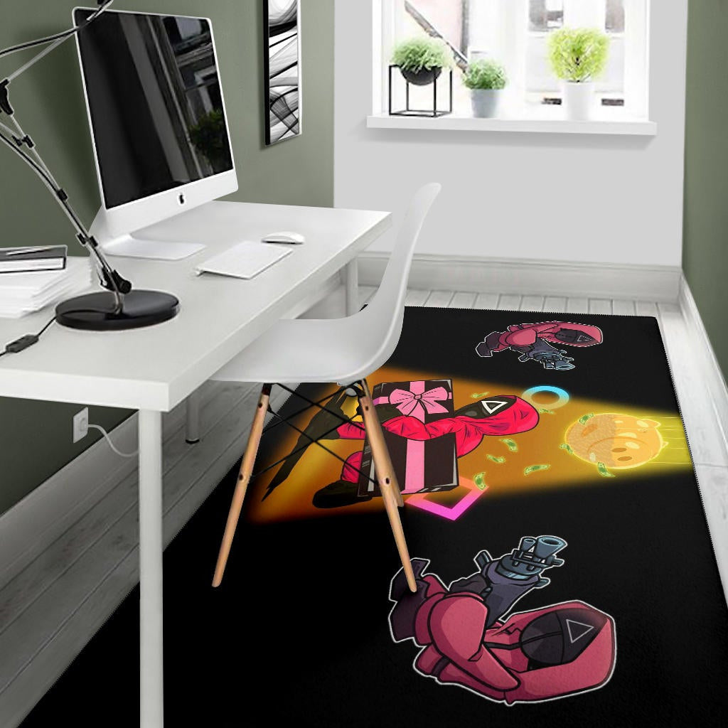 Squid Game Movie Area Rug Red Squid Worker Stealing Gift Golden Money Pig Rugs Home Decor
