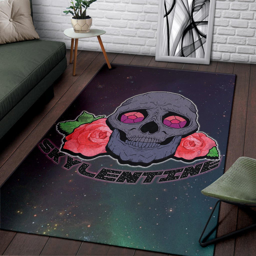 Valentine Area Rug - Skull With Roses Green Galaxy Sky Skylentine Rugs Home Decor