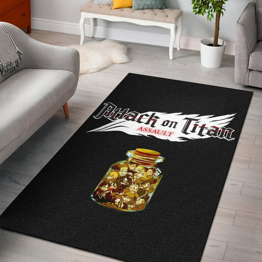 Attack On Titan Anime Area Rug - Funny Chibi Characters In Jar Bottle Trap Rugs Home Decor