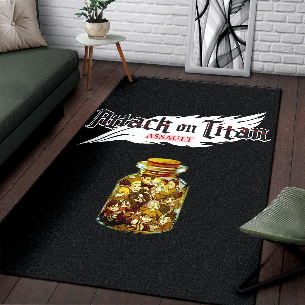 Attack On Titan Anime Area Rug - Funny Chibi Characters In Jar Bottle Trap Rugs Home Decor