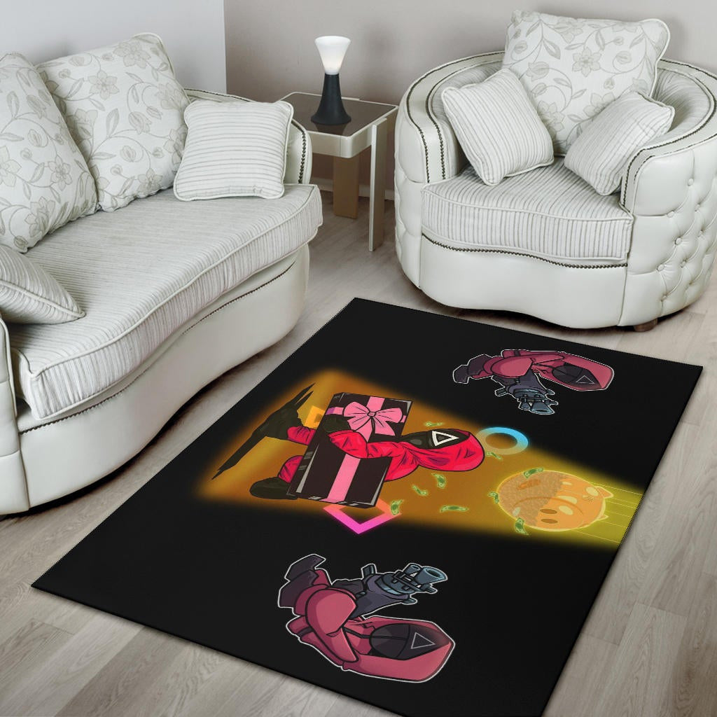Squid Game Movie Area Rug Red Squid Worker Stealing Gift Golden Money Pig Rugs Home Decor