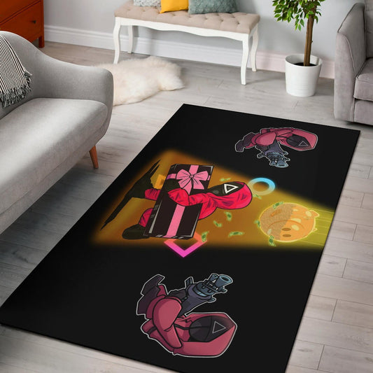 Squid Game Movie Area Rug Red Squid Worker Stealing Gift Golden Money Pig Rugs Home Decor