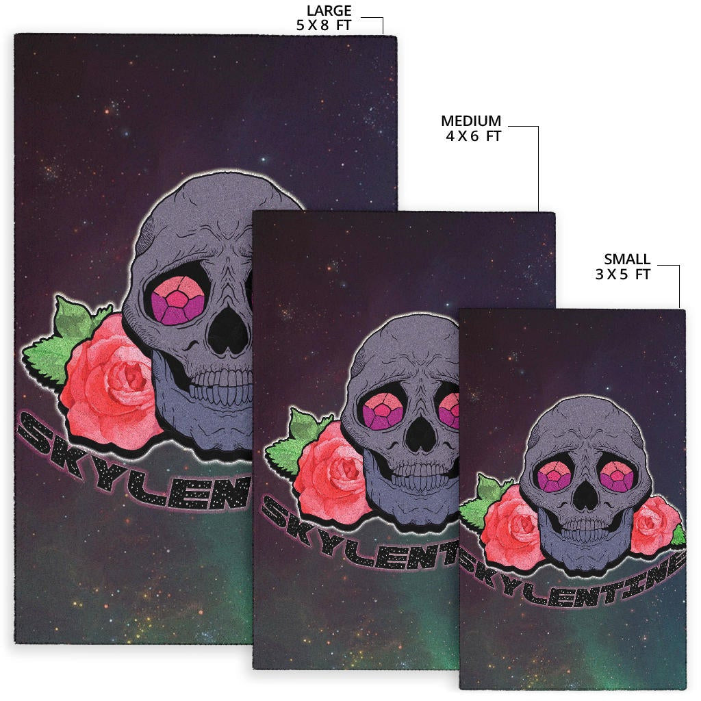 Valentine Area Rug - Skull With Roses Green Galaxy Sky Skylentine Rugs Home Decor