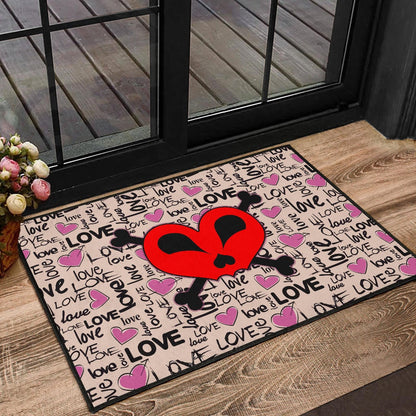 Love Door Mat - Love Text Patterns Skull Heart Symbol Door Mat