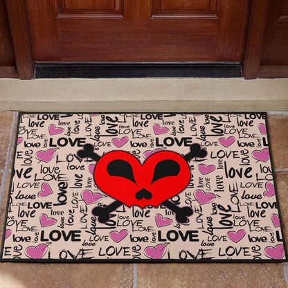 Love Door Mat - Love Text Patterns Skull Heart Symbol Door Mat