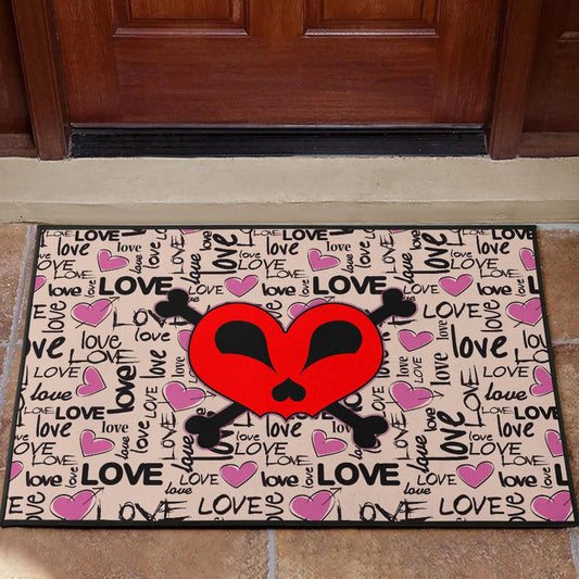 Love Door Mat - Love Text Patterns Skull Heart Symbol Door Mat