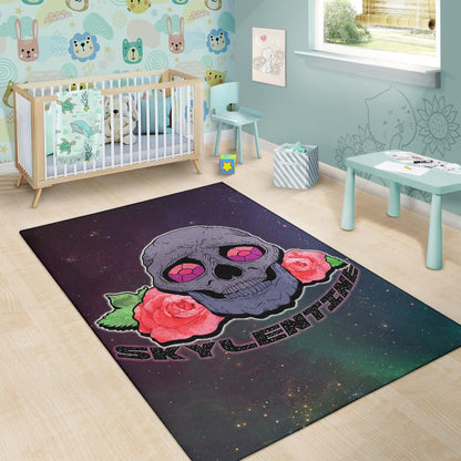 Valentine Area Rug - Skull With Roses Green Galaxy Sky Skylentine Rugs Home Decor