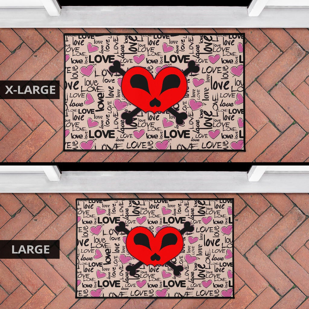 Love Door Mat - Love Text Patterns Skull Heart Symbol Door Mat