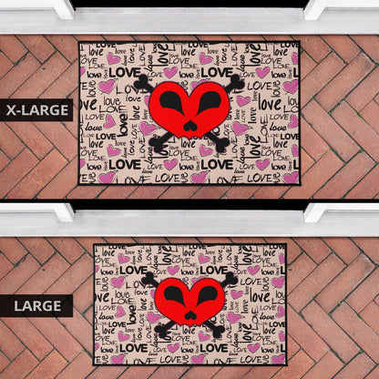 Love Door Mat - Love Text Patterns Skull Heart Symbol Door Mat