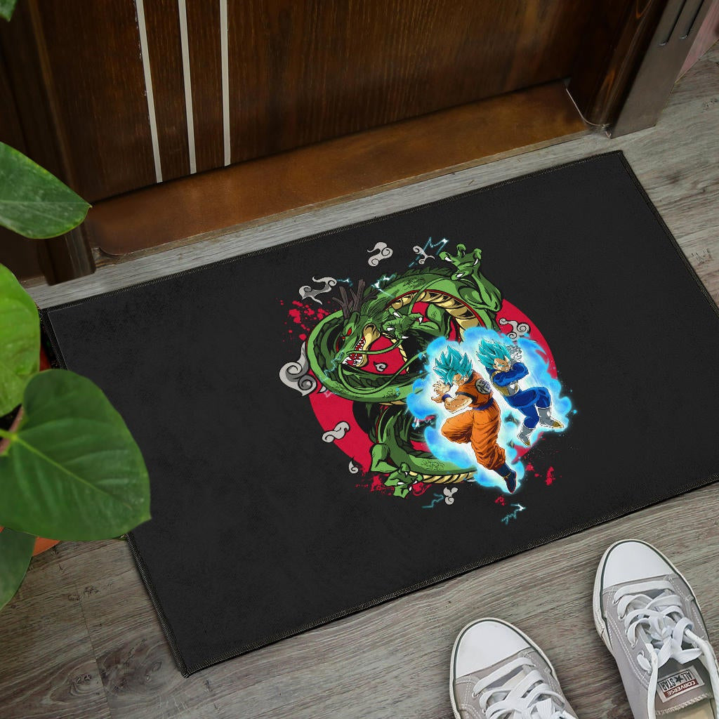 Dragon Ball Anime Door Mat - DB Goku Vegeta Blue Power Vapor With Shernon Dragon Door Mat Home Decor