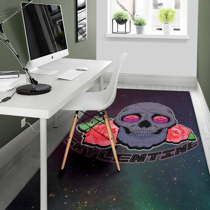 Valentine Area Rug - Skull With Roses Green Galaxy Sky Skylentine Rugs Home Decor