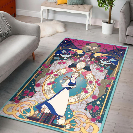 Disney Movies Rectangle Rug | Disney Princess Characters Living Room Cartoon Floor Carpet