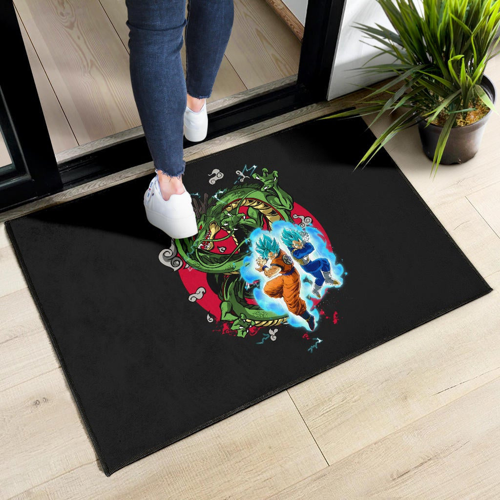 Dragon Ball Anime Door Mat - DB Goku Vegeta Blue Power Vapor With Shernon Dragon Door Mat Home Decor