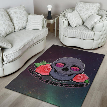 Valentine Area Rug - Skull With Roses Green Galaxy Sky Skylentine Rugs Home Decor
