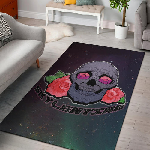 Valentine Area Rug - Skull With Roses Green Galaxy Sky Skylentine Rugs Home Decor