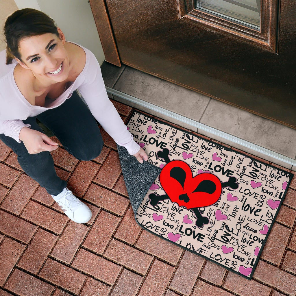Love Door Mat - Love Text Patterns Skull Heart Symbol Door Mat