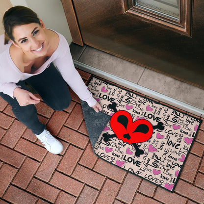 Love Door Mat - Love Text Patterns Skull Heart Symbol Door Mat