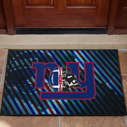 New York Giants American Football Team Door Mat Player Silhouette With Giant Rugby Ball Helmet Door Mat Home Decor