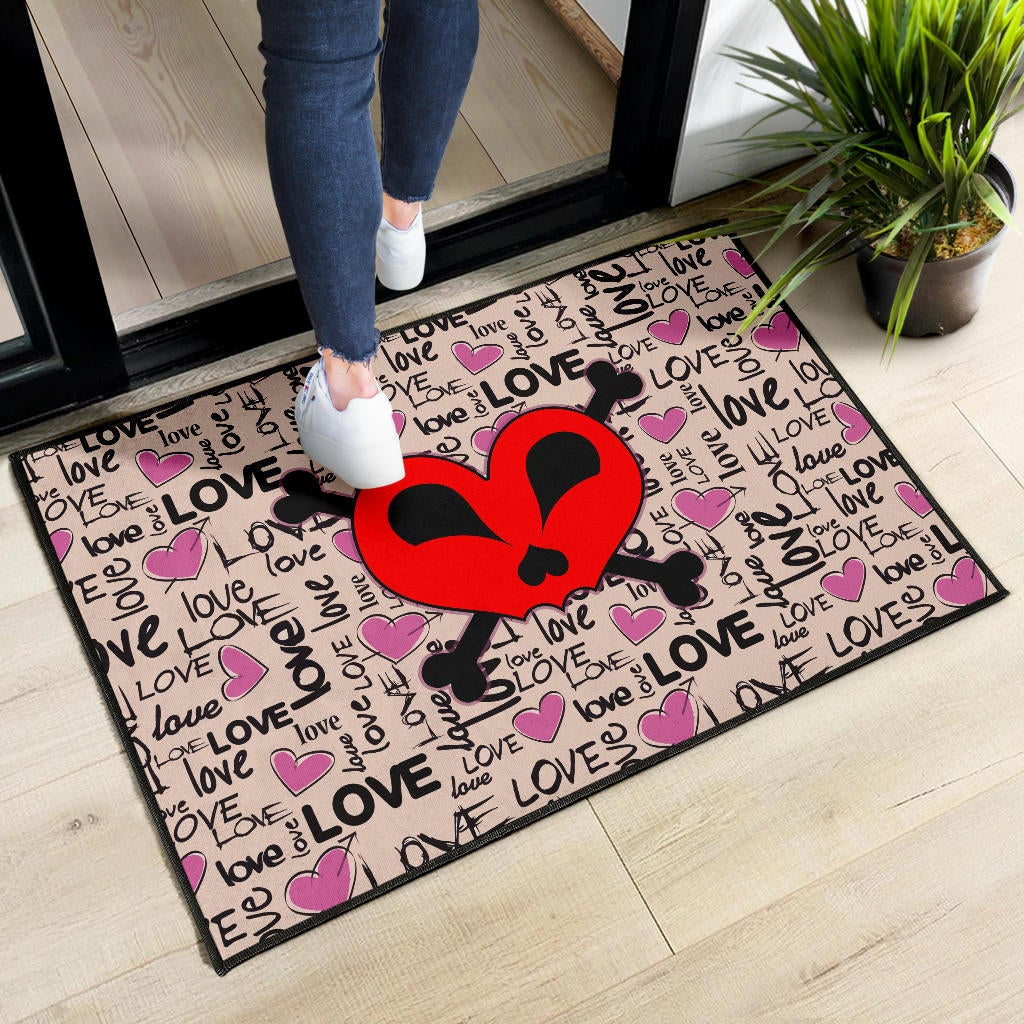 Love Door Mat - Love Text Patterns Skull Heart Symbol Door Mat