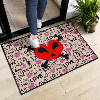 Love Door Mat - Love Text Patterns Skull Heart Symbol Door Mat