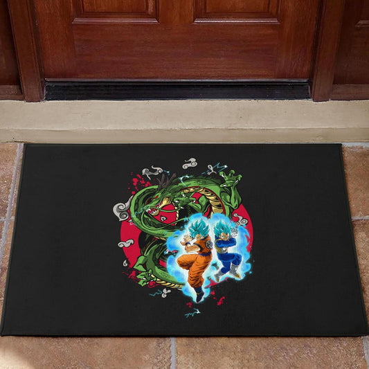 Dragon Ball Anime Door Mat - DB Goku Vegeta Blue Power Vapor With Shernon Dragon Door Mat Home Decor