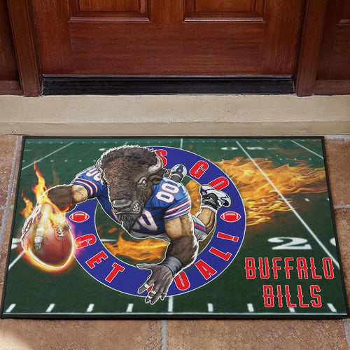 Buffalo Bills American Football Team Door Mat Player With Buffalo Head Holding Flaming Rugby Door Mat Home Decor
