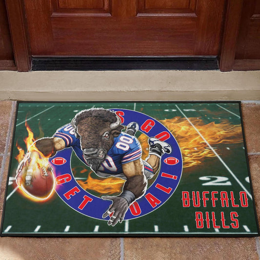Buffalo Bills American Football Team Door Mat Player With Buffalo Head Holding Flaming Rugby Door Mat Home Decor