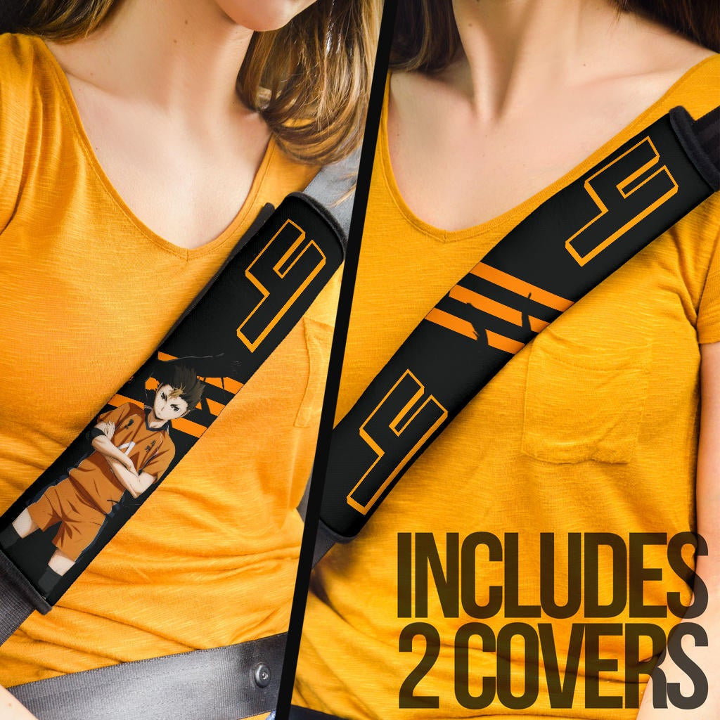 Haikyuu Anime Seat Belt Covers - Yu Nishinoya Pose Flying Crow To The Top Belt Covers