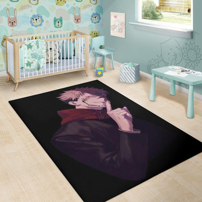 Jujutsu Kaisen Anime Area Rug Sukuna Yuji Combine Black Fire Evil Smiling Rugs Home Decor