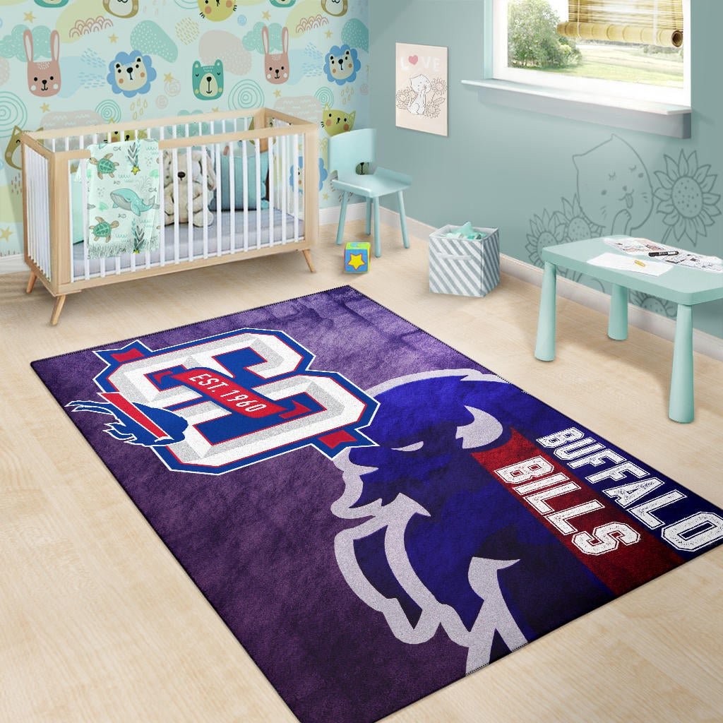 Buffalo Bills American Football Team Area Rug Blue Strongest Buffalo Fighting Est 1960 Text Rugs Home Decor