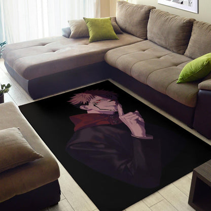 Jujutsu Kaisen Anime Area Rug Sukuna Yuji Combine Black Fire Evil Smiling Rugs Home Decor
