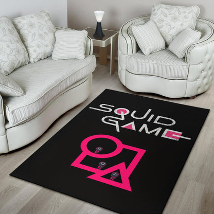 Squid Game Movie Area Rug Cute Chibi Squid Workers Standing On Round Square Triangle Stairs Rugs Home Decor