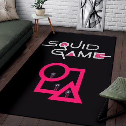 Squid Game Movie Area Rug Cute Chibi Squid Workers Standing On Round Square Triangle Stairs Rugs Home Decor