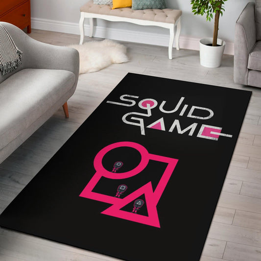 Squid Game Movie Area Rug Cute Chibi Squid Workers Standing On Round Square Triangle Stairs Rugs Home Decor