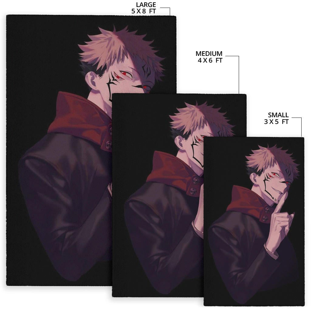 Jujutsu Kaisen Anime Area Rug Sukuna Yuji Combine Black Fire Evil Smiling Rugs Home Decor