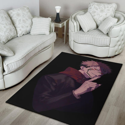 Jujutsu Kaisen Anime Area Rug Sukuna Yuji Combine Black Fire Evil Smiling Rugs Home Decor