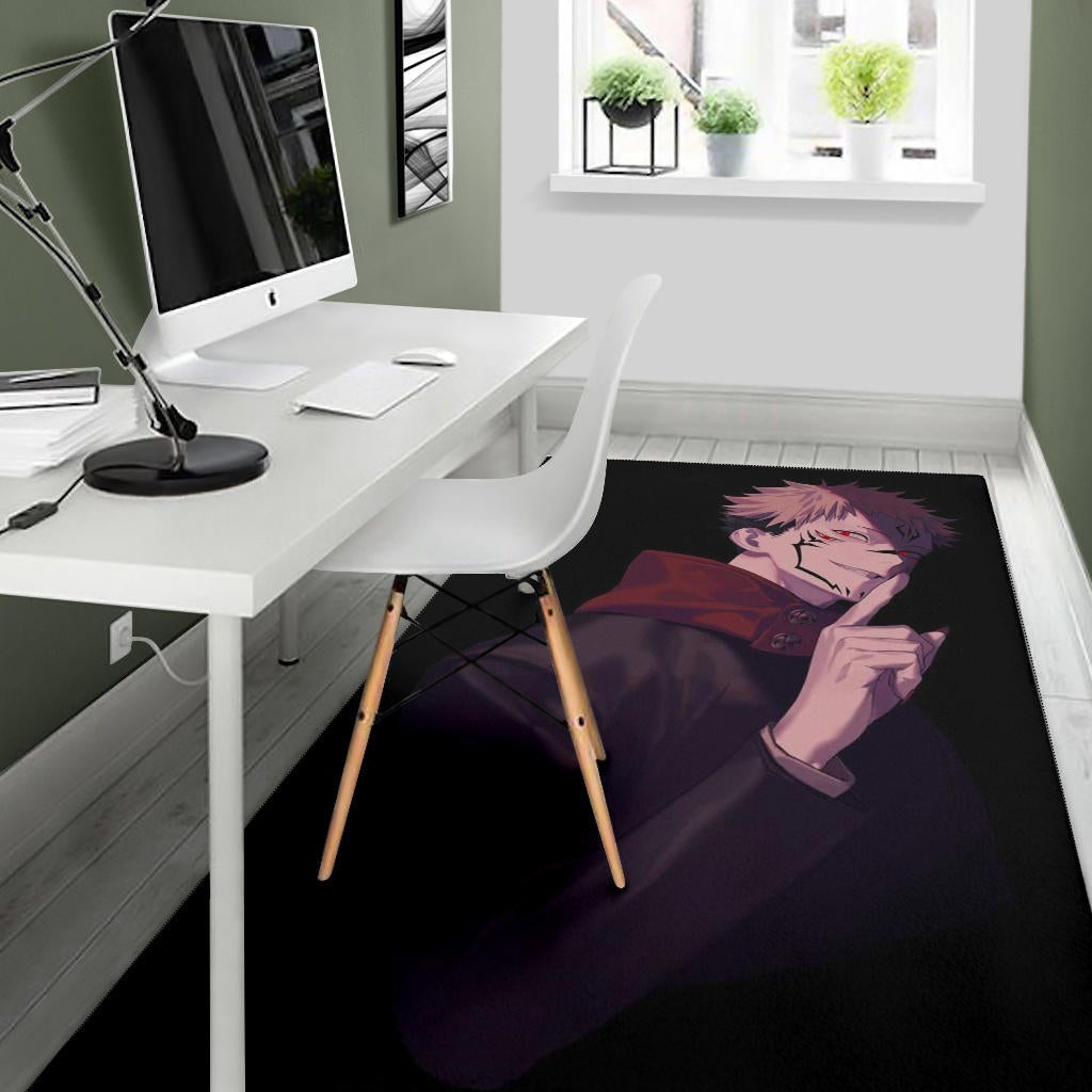 Jujutsu Kaisen Anime Area Rug Sukuna Yuji Combine Black Fire Evil Smiling Rugs Home Decor