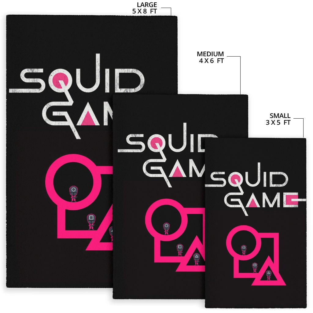Squid Game Movie Area Rug Cute Chibi Squid Workers Standing On Round Square Triangle Stairs Rugs Home Decor