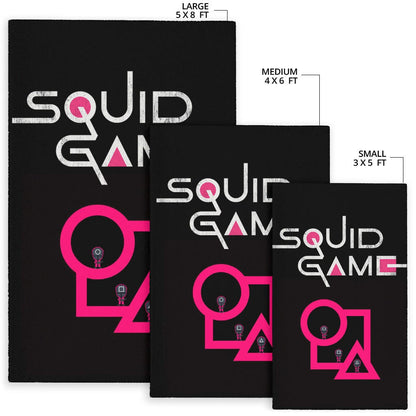 Squid Game Movie Area Rug Cute Chibi Squid Workers Standing On Round Square Triangle Stairs Rugs Home Decor