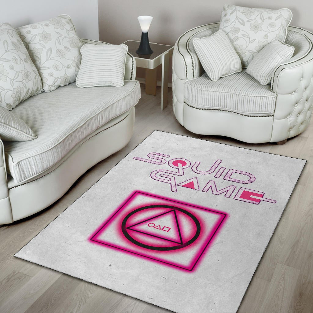 Squid Game Movie Area Rug Neon Round Square Triangle Shape Squid Game Text Font Rugs Home Decor